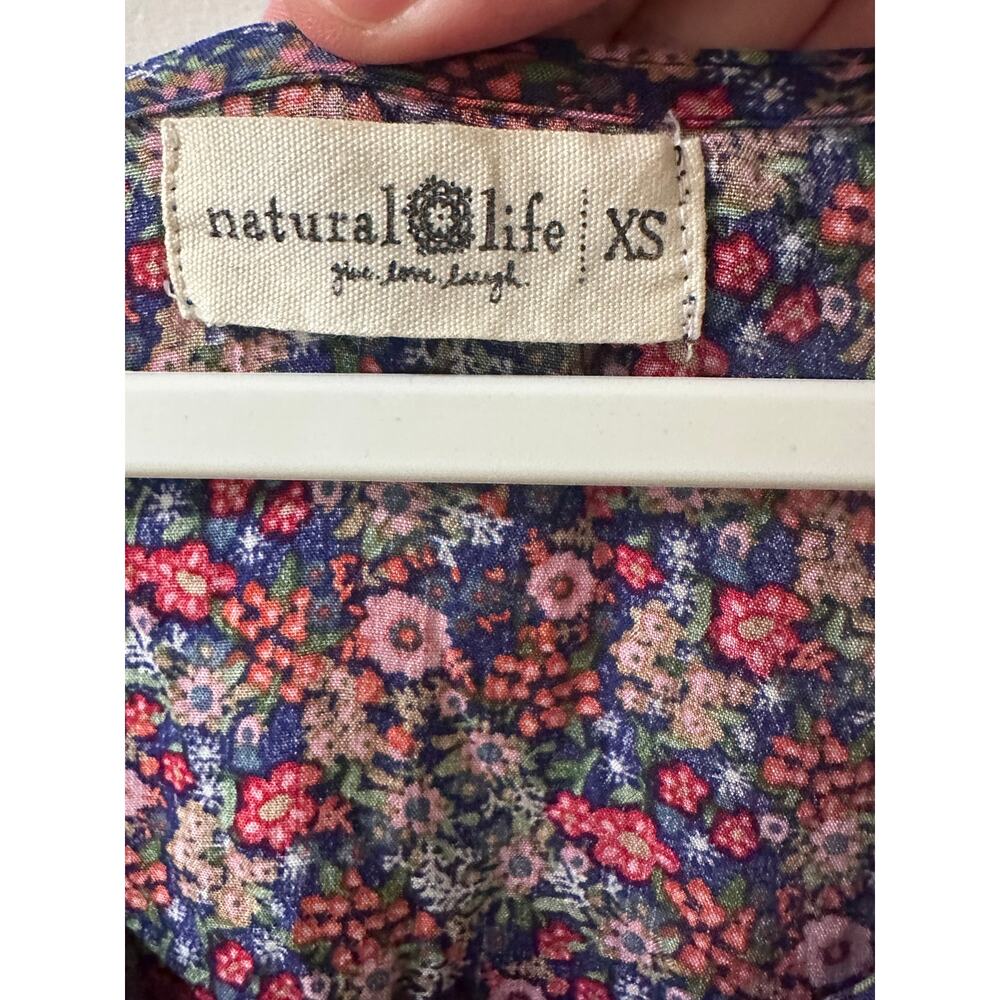 Natural Life Rebecca Midi Dress Red Navy Bouquets Floral Boho Puff Sleeve EUC XS - Picture 3 of 7